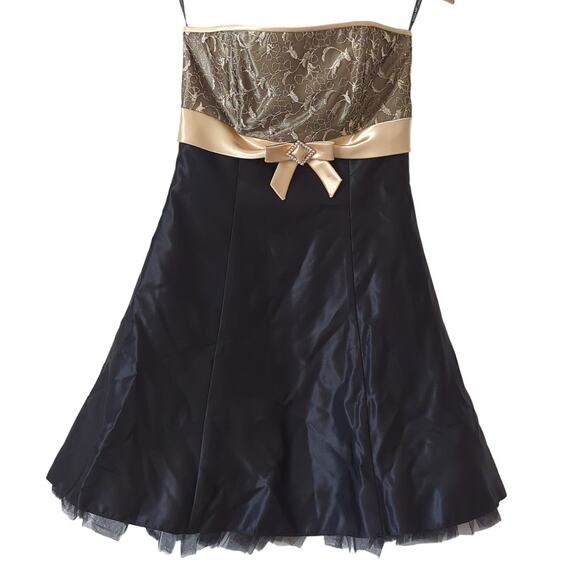 VTG Jessica McClintock Gunne Sax Dress 3 XS Strapless Mini 90s Black Gold Prom - Picture 1 of 8